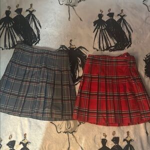 Juniors Plaid Red and Gray Skirt Set